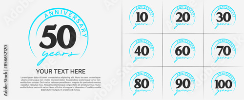 anniversary logotype set vector, black color with blue circle for special day celebration