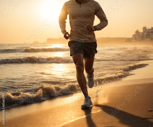 Man Running on Beach at Sunrise