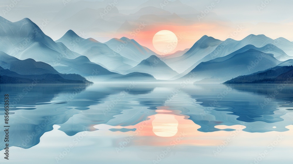 Fototapeta premium Serene Mountain Lake Reflection at Sunset