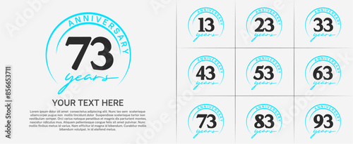 anniversary logotype set vector, black color with blue circle for special day celebration