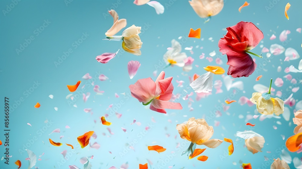 Flower Petals flying in the air in spring