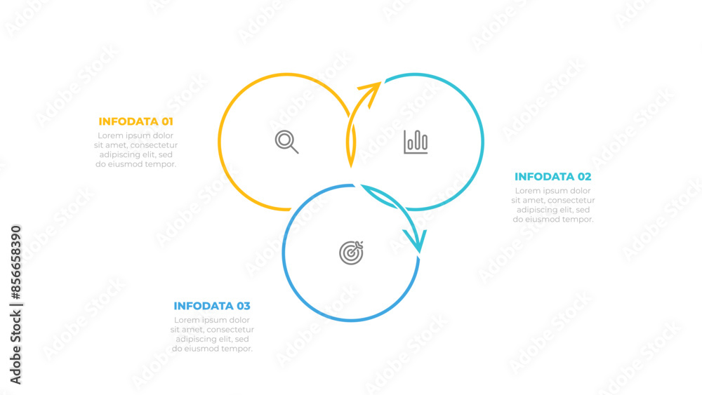 Naklejka premium Business infographic label design with circles and arrows. Cycle process elements with 3 options or steps. Vector illustration.
