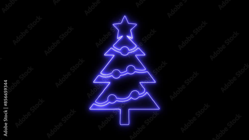 Neon Glowing Christmas Tree Icon and Symbol Animation on Black Background Neon Glowing Christmas Tree Icon and Symbol Animation on Black Background