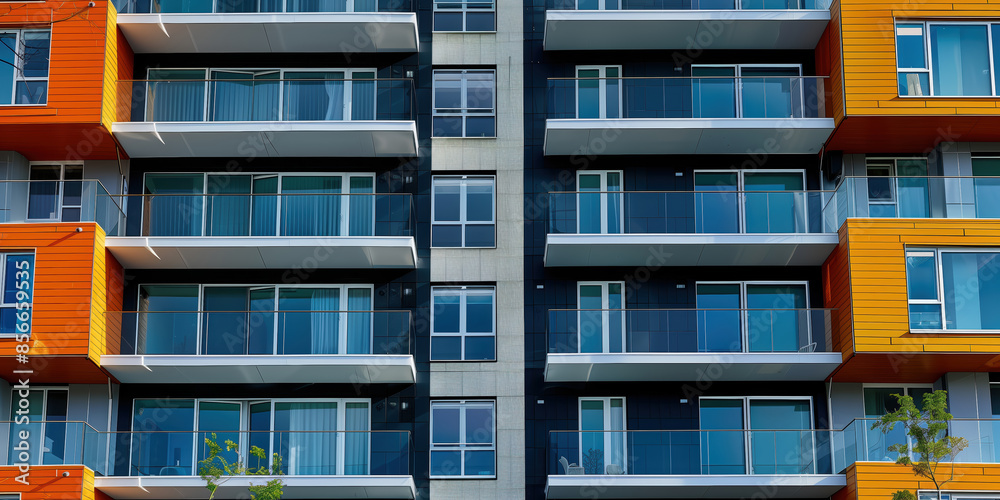 The Exterior of several modern apartments with balconies The Exterior of several modern apartments with balconies