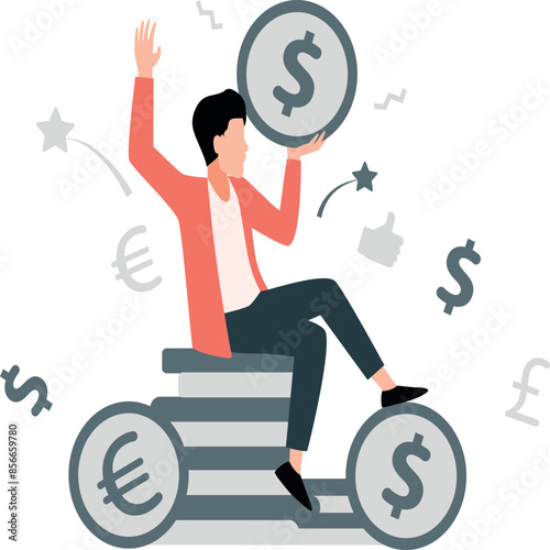 A boy is happy after a successful investment.