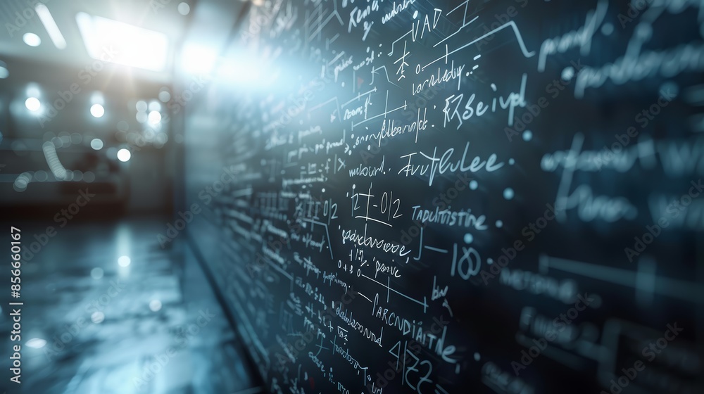Fototapeta premium A whiteboard covered with complex mathematical equations.