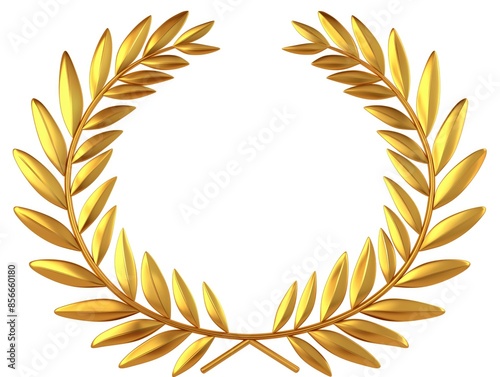 Gold 3D laurel wreath isolated on white background with copyspace