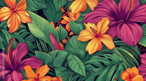 Wallpaper Mural Tropical floral pattern with vibrant hibiscus flowers and lush foliage and copy space



 Torontodigital.ca