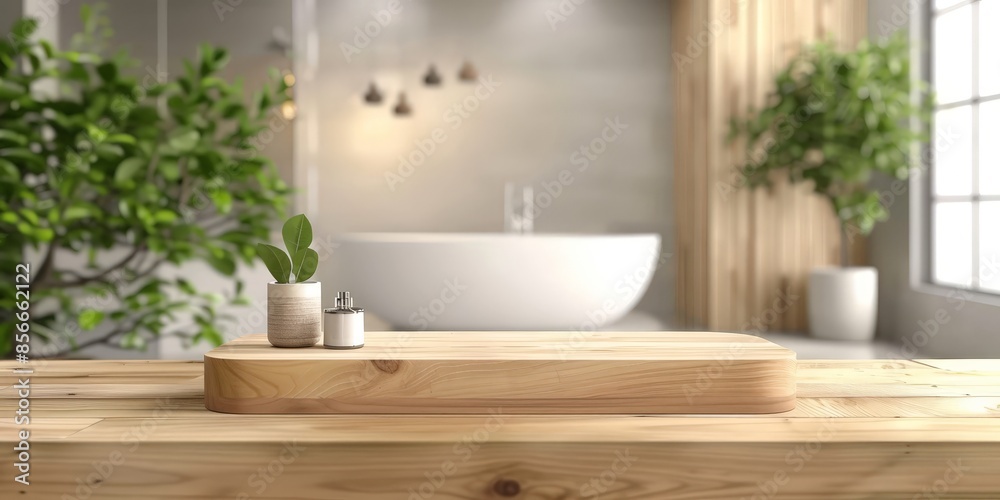 Fototapeta premium Wooden Platform in Modern Bathroom Setting