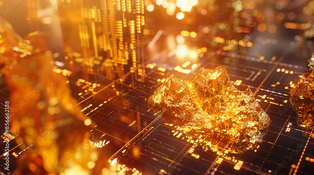 Naklejka premium A detailed analysis of gold stock market trends on a tablet screen. investment finance