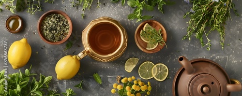 Herbal Tea Setup with Fresh...