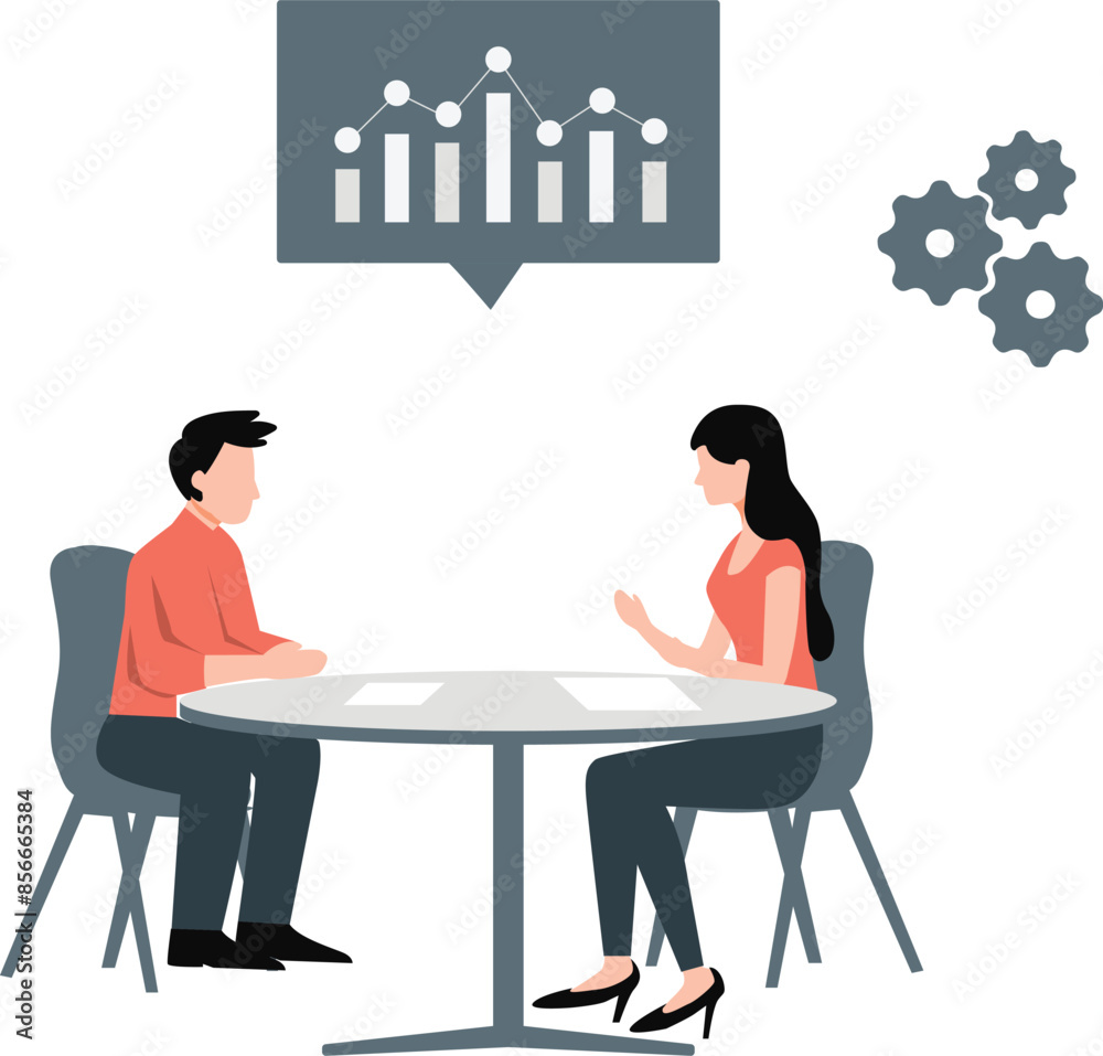 Fototapeta premium A boy and a girl are talking about graphs.