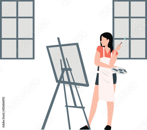 A girl is painting on a painting board.