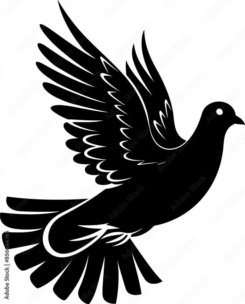 Obraz premium Pigeon flying dove silhouette icon in black color. Vector template design illustration.