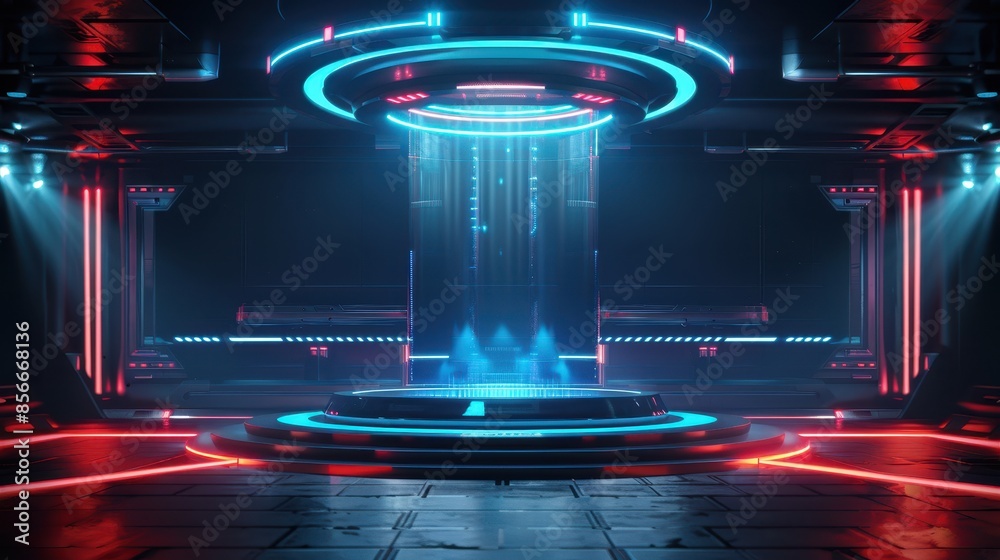 Futuristic sci-fi scene with neon lights and digital interface in a high-tech environment, perfect for technology-themed designs. Futuristic sci-fi scene with neon lights and digital interface in a high-tech environment, perfect for technology-themed designs.