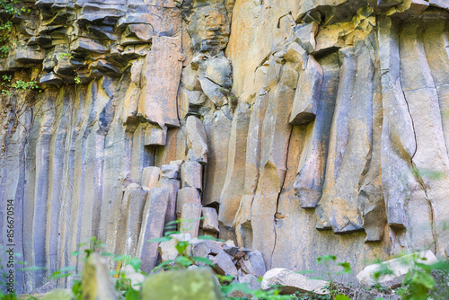 Fototapeta Naklejka Na Ścianę i Meble -  Columnas basálticas formadas por coladas de lava verticales, Cingles de Fontfreda, La Garrotxa