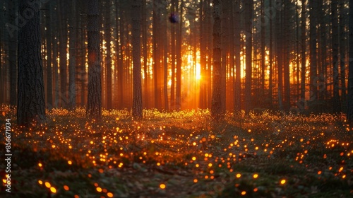 Enchanting Sunset in a Forest photo