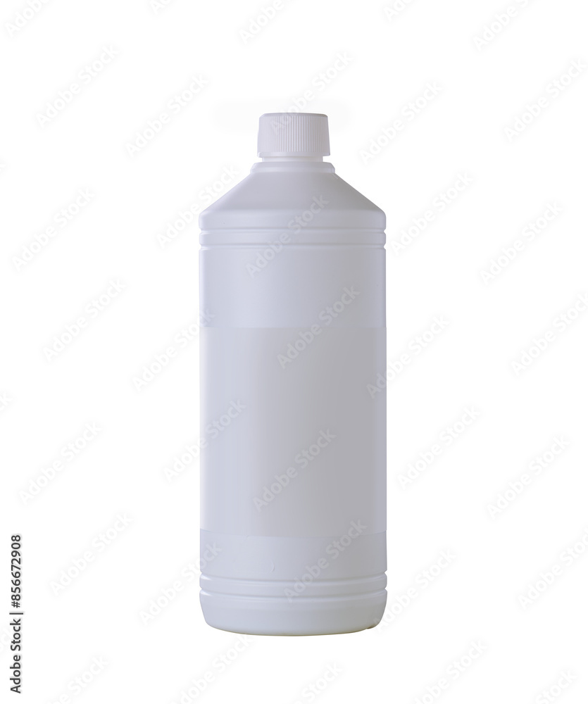 White plastic bottle with white cap and blank label isolated on white White plastic bottle with white cap and blank label isolated on white