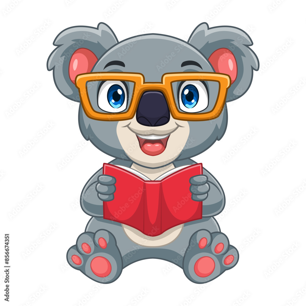 Fototapeta premium Cute koala cartoon reading a book