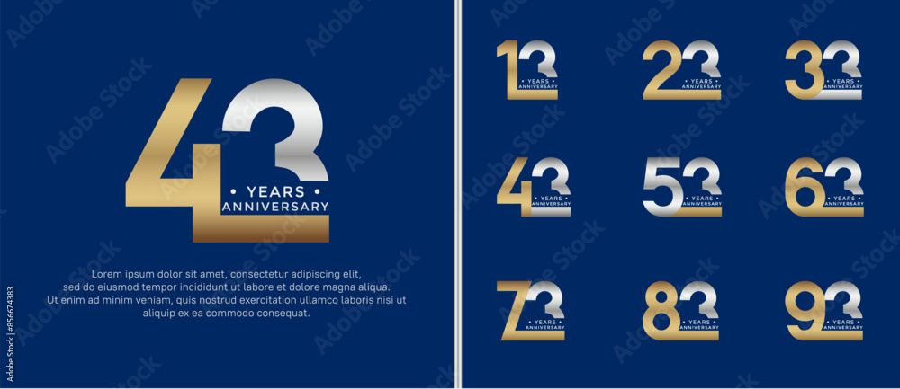 anniversary logo style set with gold and silver color can be use for celebration moment