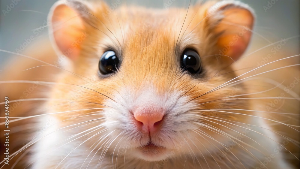 A Cute, Close-Up Portrait Of A Small, Caramel-Colored, Hamster With Big, Black Eyes And Long, White Whiskers. A Cute, Close-Up Portrait Of A Small, Caramel-Colored, Hamster With Big, Black Eyes And Long, White Whiskers.