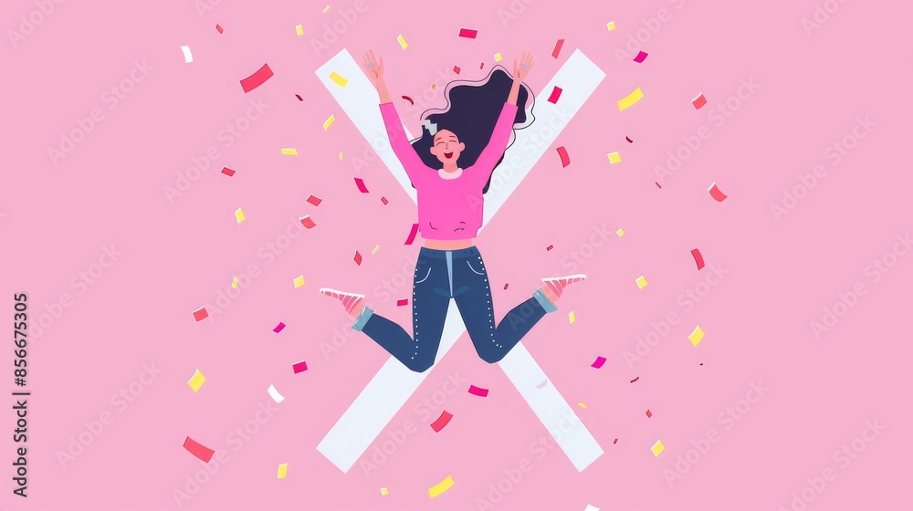 happy woman with excited posture happy woman with excited posture