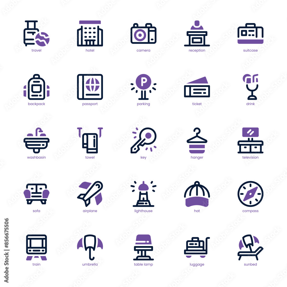 Travel and Hotel icon pack for your website, mobile, presentation, and logo design. Travel and Hotel icon dual tone design. Vector graphics illustration and editable stroke. Travel and Hotel icon pack for your website, mobile, presentation, and logo design. Travel and Hotel icon dual tone design. Vector graphics illustration and editable stroke.