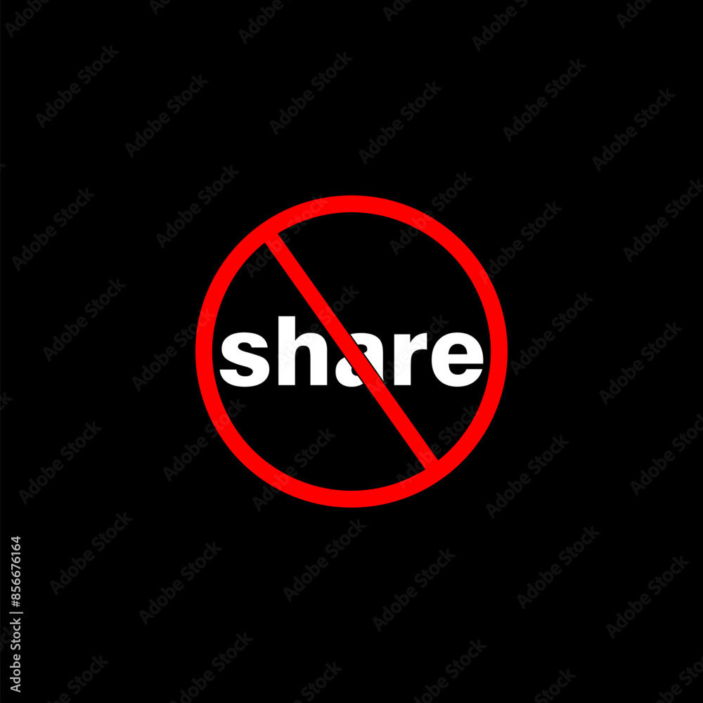 No or Stop. Share icon. Social media sign on black background