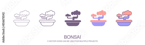 Icon vector of Japanese and Chinese style bonsai trees in flat style isolated on background. Suitable for website design, logo, app and UI.
