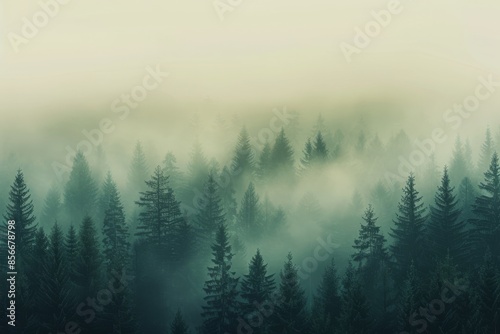 Dreamy Vertical Forest Background - Coniferous Trees in Generative AI © JovialFox