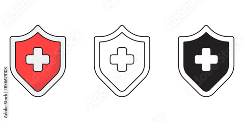 Shield Health care icons set. insurance symbol isolated background, medical health protection silhouette icon, SVG vector illustration.