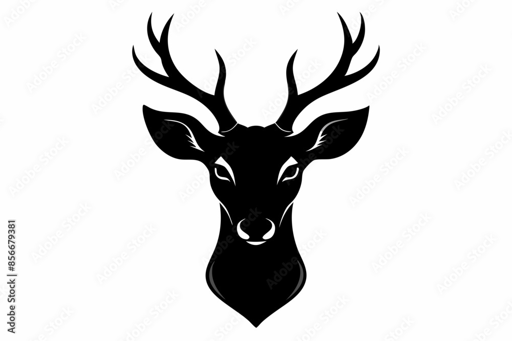 Naklejka premium isolated black silhouette of a deer head collection, Set of deer silhouette vector. Deer Silhouette, Deer Head 