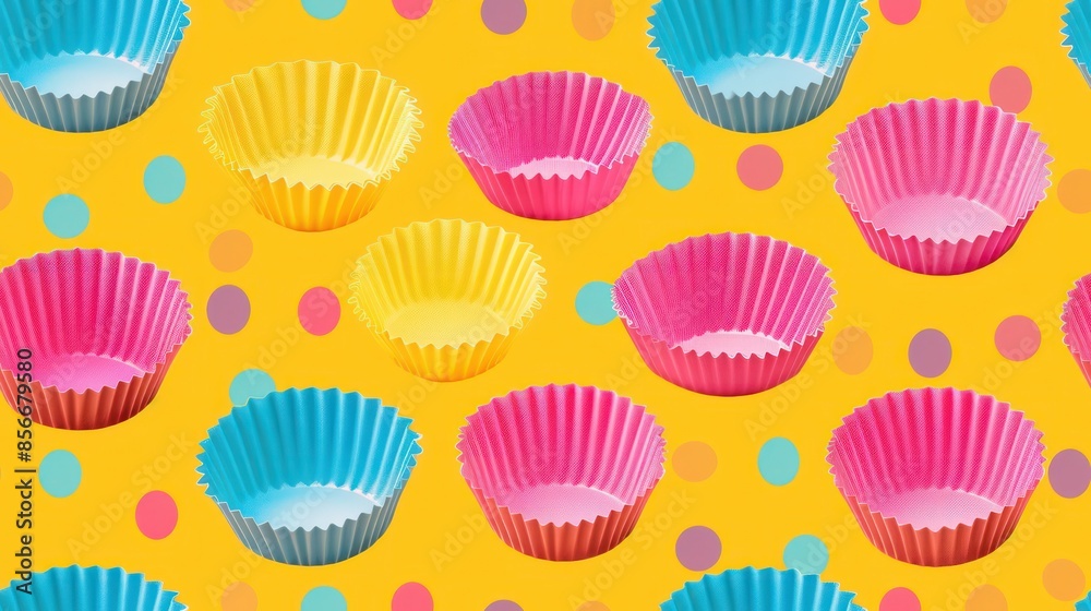Colorful Cupcake Liners on a Yellow Background Colorful Cupcake Liners on a Yellow Background