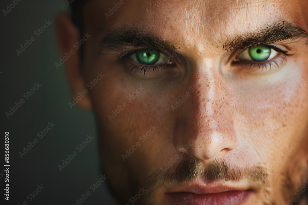 Close-Up Portrait of Handsome Man with Green Eyes Close-Up Portrait of Handsome Man with Green Eyes