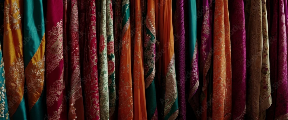 Abstract kaleidoscope of colorful sarees and kurtas representing