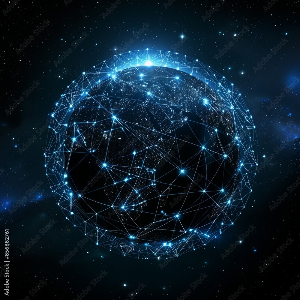 Obraz premium Global Digital Network Connectivity Over Earth