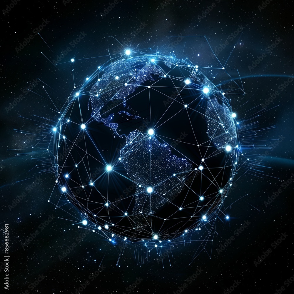 Obraz premium Global Digital Network Connectivity Over Earth