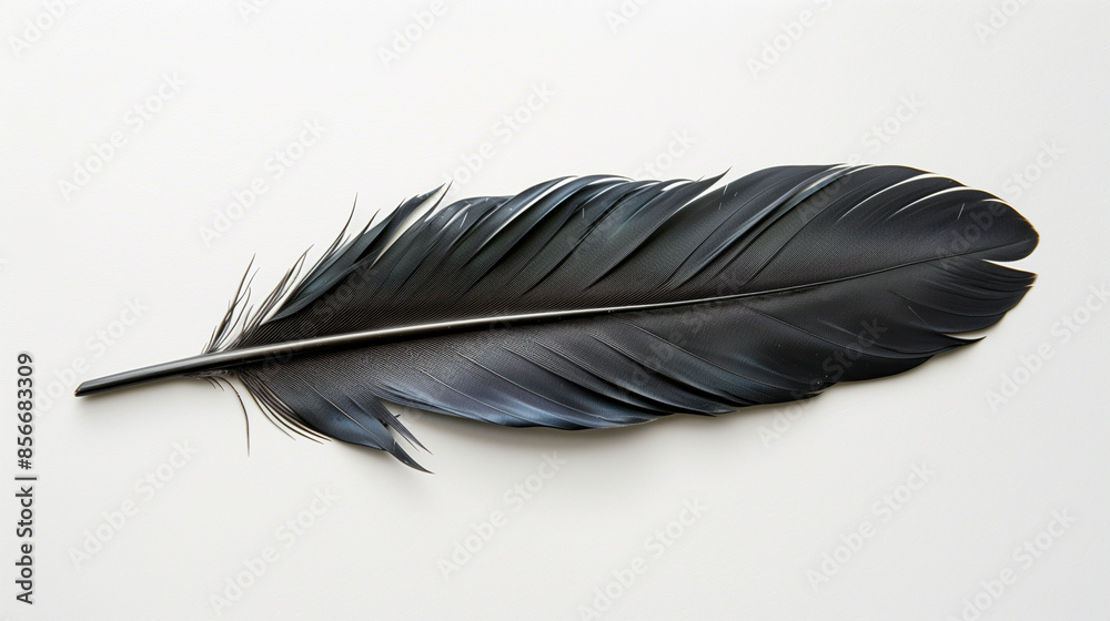 Single Raven Feather on Dark Surface Single Raven Feather on Dark Surface