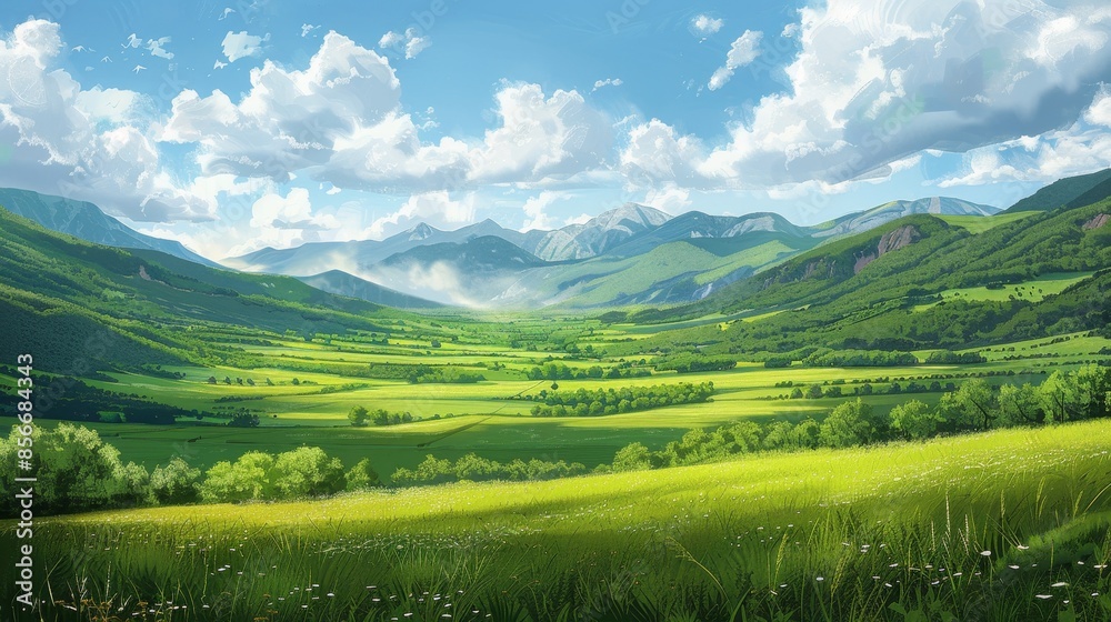 Nature and Landscapes Valleys: An illustration of a picturesque valley Nature and Landscapes Valleys: An illustration of a picturesque valley