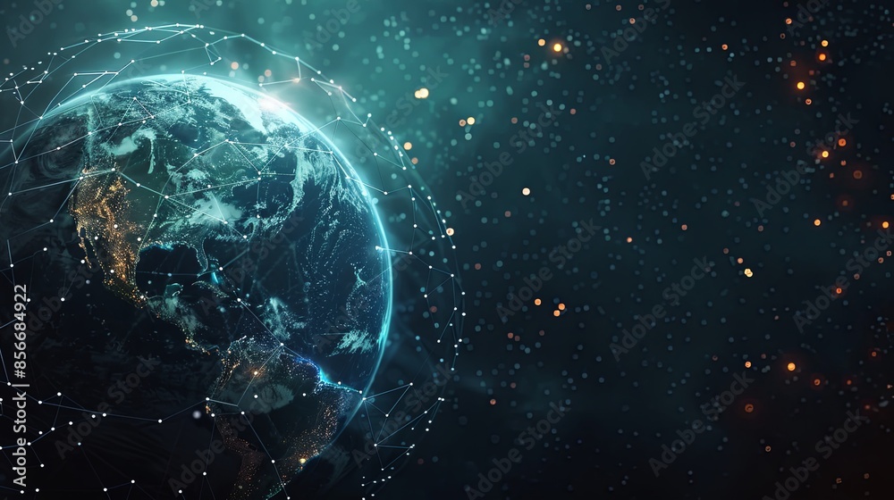 Obraz premium Global Digital Network Connectivity Over Earth