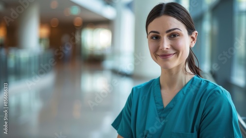 The friendly nurse in scrubs photo