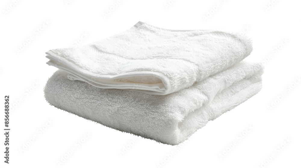 Soft, white towels neatly folded on a surface, perfect for spa, bathroom, or hotel use, providing a sense of comfort and cleanliness.