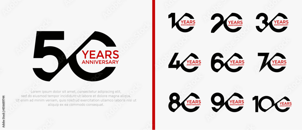 anniversary logo style set, black and red color with slash can be use for celebration moment anniversary logo style set, black and red color with slash can be use for celebration moment