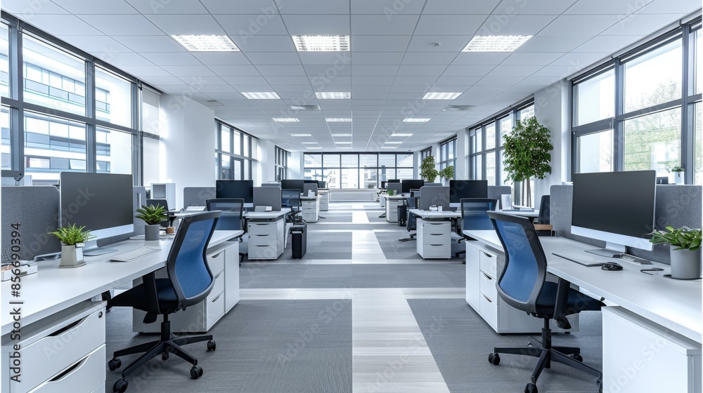 Modern Office Space with Multiple Workstations and Open Layout Modern Office Space with Multiple Workstations and Open Layout