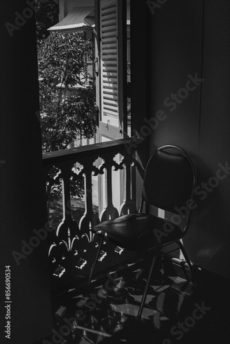 interior chair near balcony monochrome