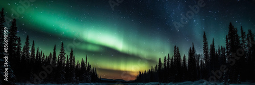 Dreamy Aurora Night Sky Surrounded By Forest Landscape - Generative AI © FotoIdee