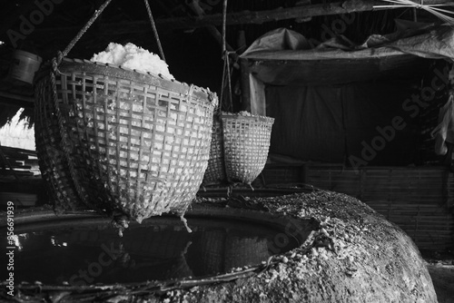 Method of extraction rock mountain salt Monochrome photo