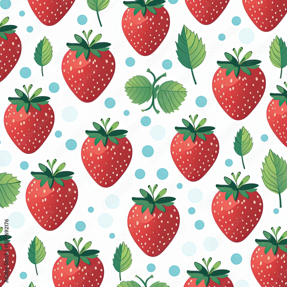 Seamless strawberry and leaf pattern, simple shapes Seamless strawberry and leaf pattern, simple shapes