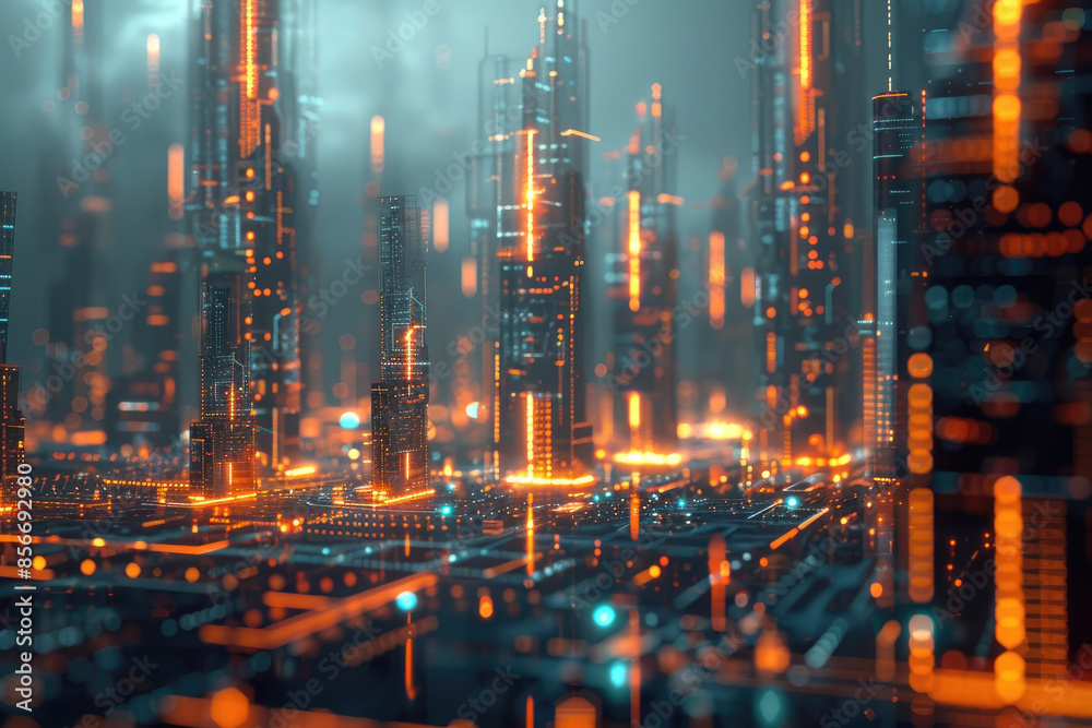 Fototapeta premium Futuristic Cityscape at Night