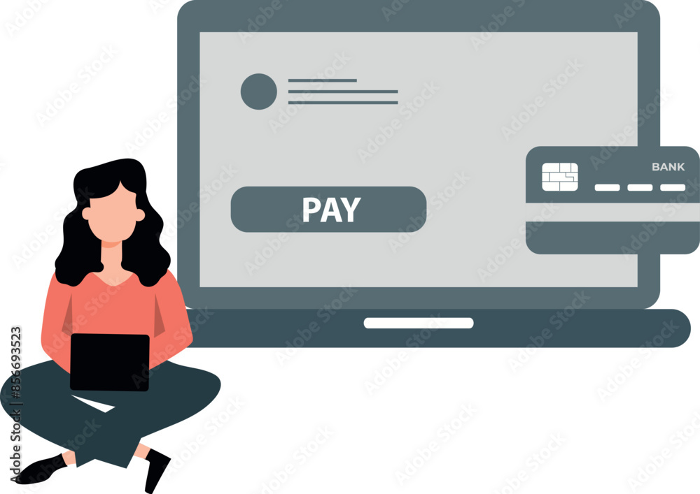 A girl is paying online by credit card. A girl is paying online by credit card.